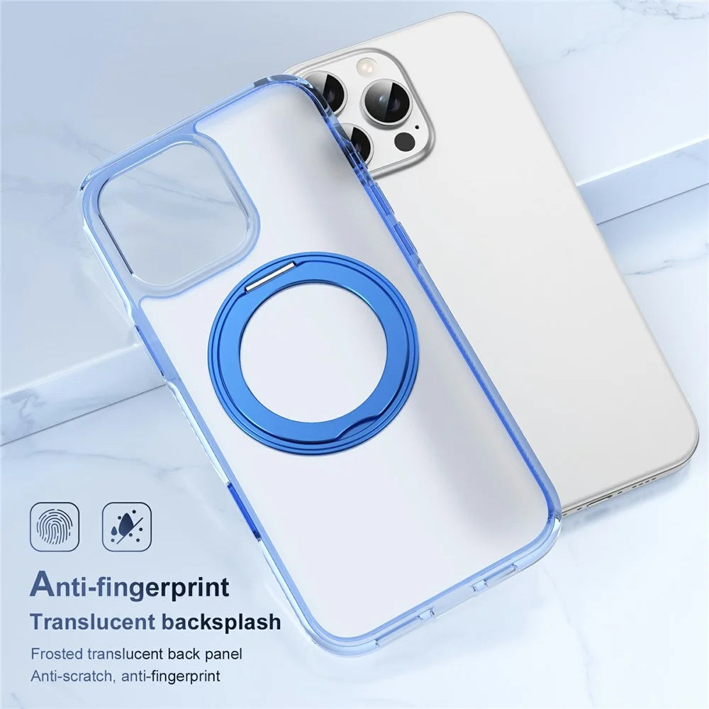 For iPhone 16 Pro Max Case Rotating Kickstand  PC + TPU Magnetic Phone Cover with Camera Touch Control Button - Transparent Blue - 3