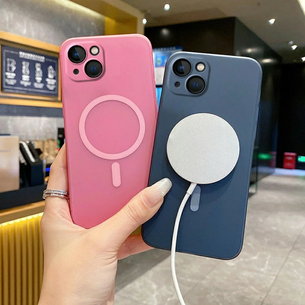For iPhone 14 Magnetic Case Compatible with MagSafe Frosted PC Phone Cover with Camera Lens Protector - Titanium Grey - 2