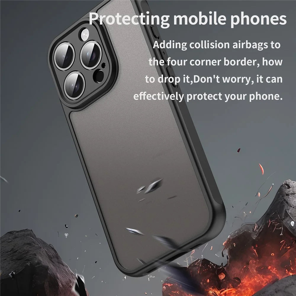 For iPhone 15 Pro Case Drop Proof Airbags Frosted Translucent PC + TPU Phone Back Cover - Black - 4