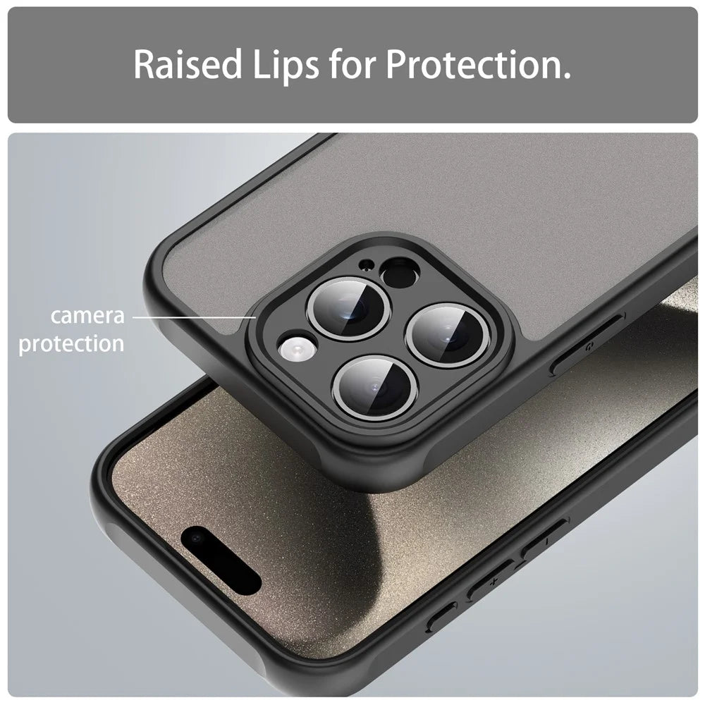 For iPhone 15 Pro Case Drop Proof Airbags Frosted Translucent PC + TPU Phone Back Cover - Black - 7