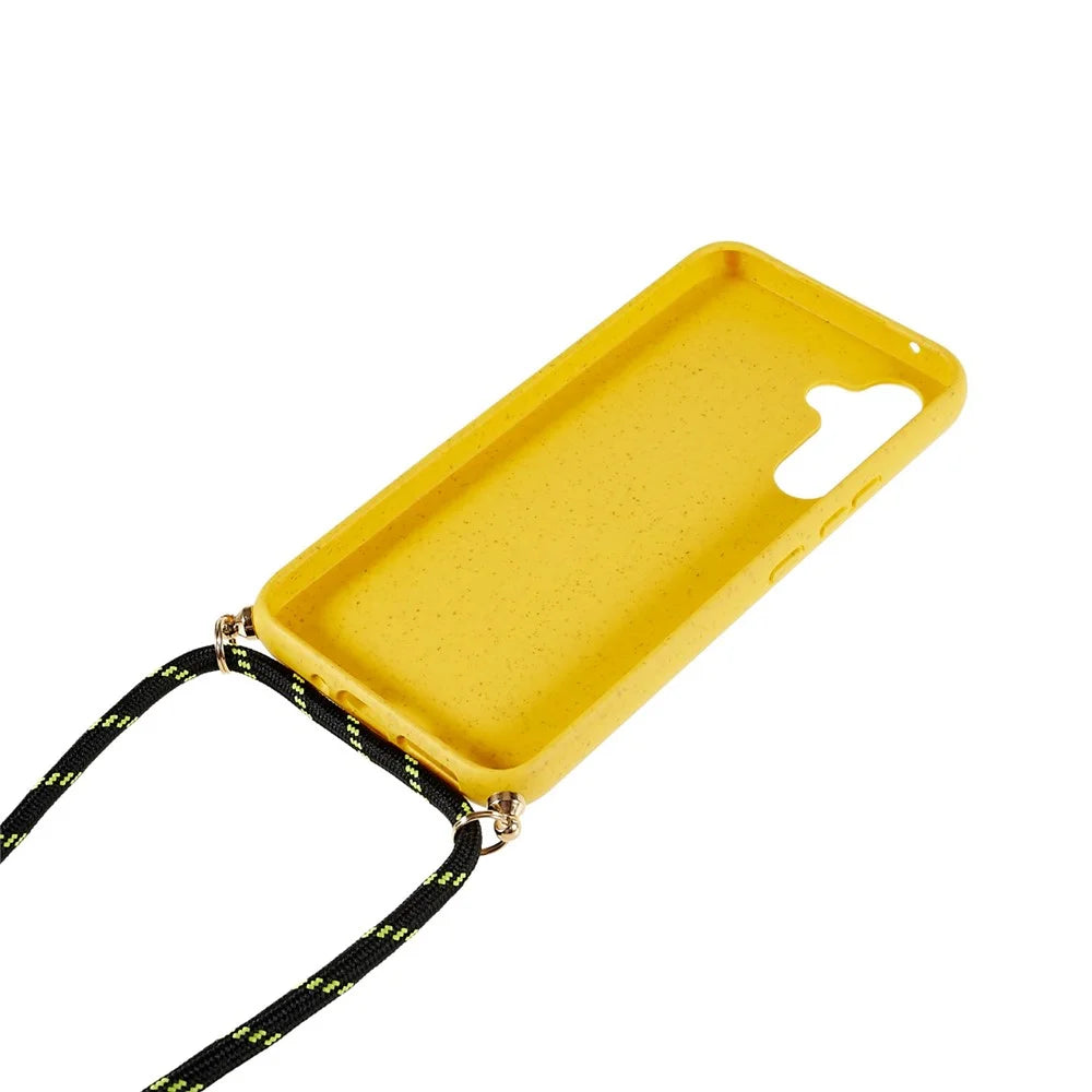 For Samsung Galaxy S25 Case Biodegradable Wheat Straw+TPU Phone Cover with Long Lanyard - Yellow - 4