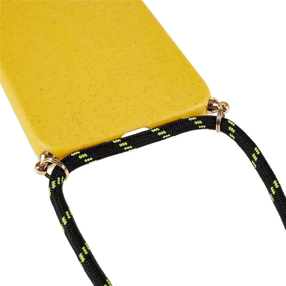 For Samsung Galaxy S25 Case Biodegradable Wheat Straw+TPU Phone Cover with Long Lanyard - Yellow - 6