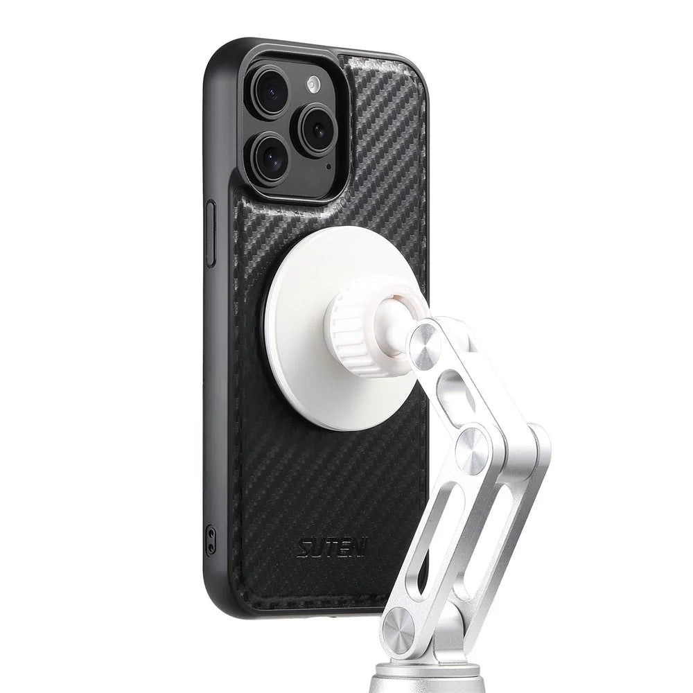 SUTENI G3 For iPhone 12 / 12 Pro Magnetic Case Rotating Kickstand Carbon Fiber Texture Leather Phone Back Cover - 5