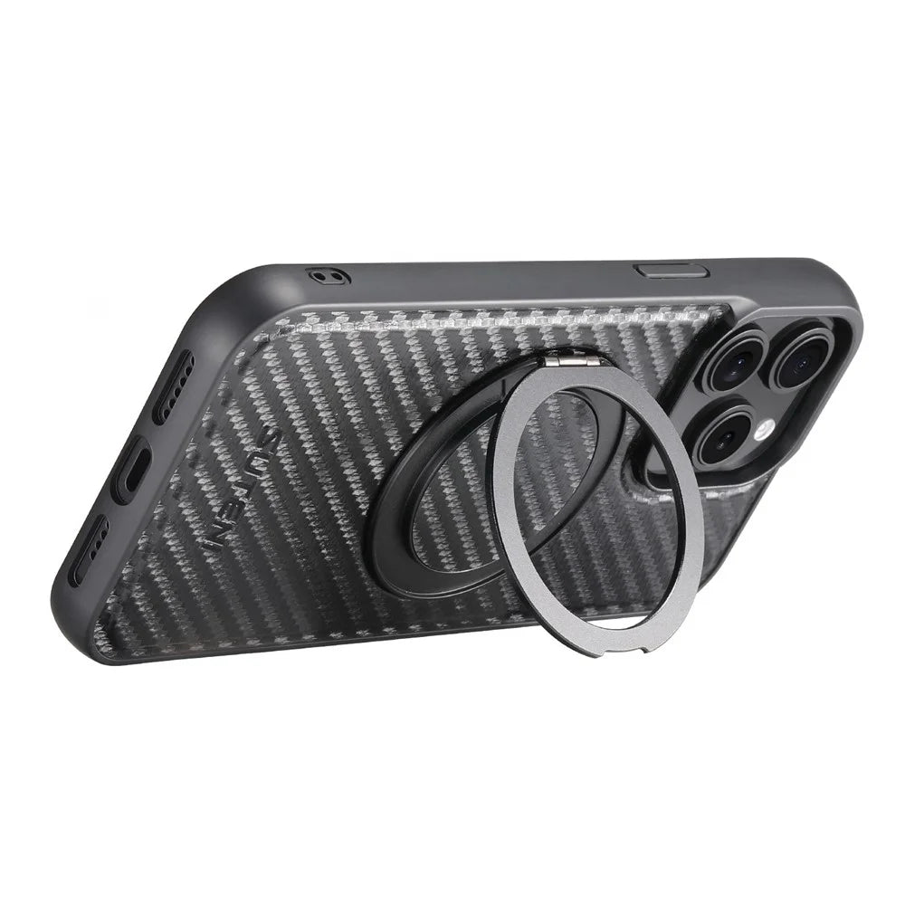 SUTENI G3 For iPhone 12 Pro Max Magnetic Case Rotating Kickstand Carbon Fiber Texture Leather Phone Back Cover - 2