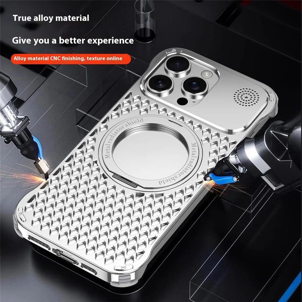 R-JUST RJ64 For iPhone 16 Pro Max Magnetic Case Aluminum Alloy Perfume Cooling Phone Cover with Rotating Kickstand - Titanium - 6