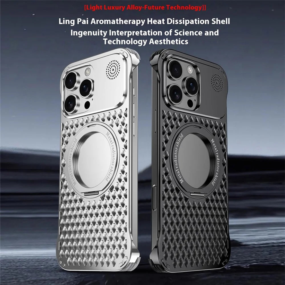 R-JUST RJ64 For iPhone 16 Pro Magnetic Case Aluminum Alloy Perfume Cooling Phone Cover with Rotating Kickstand - Black - 3
