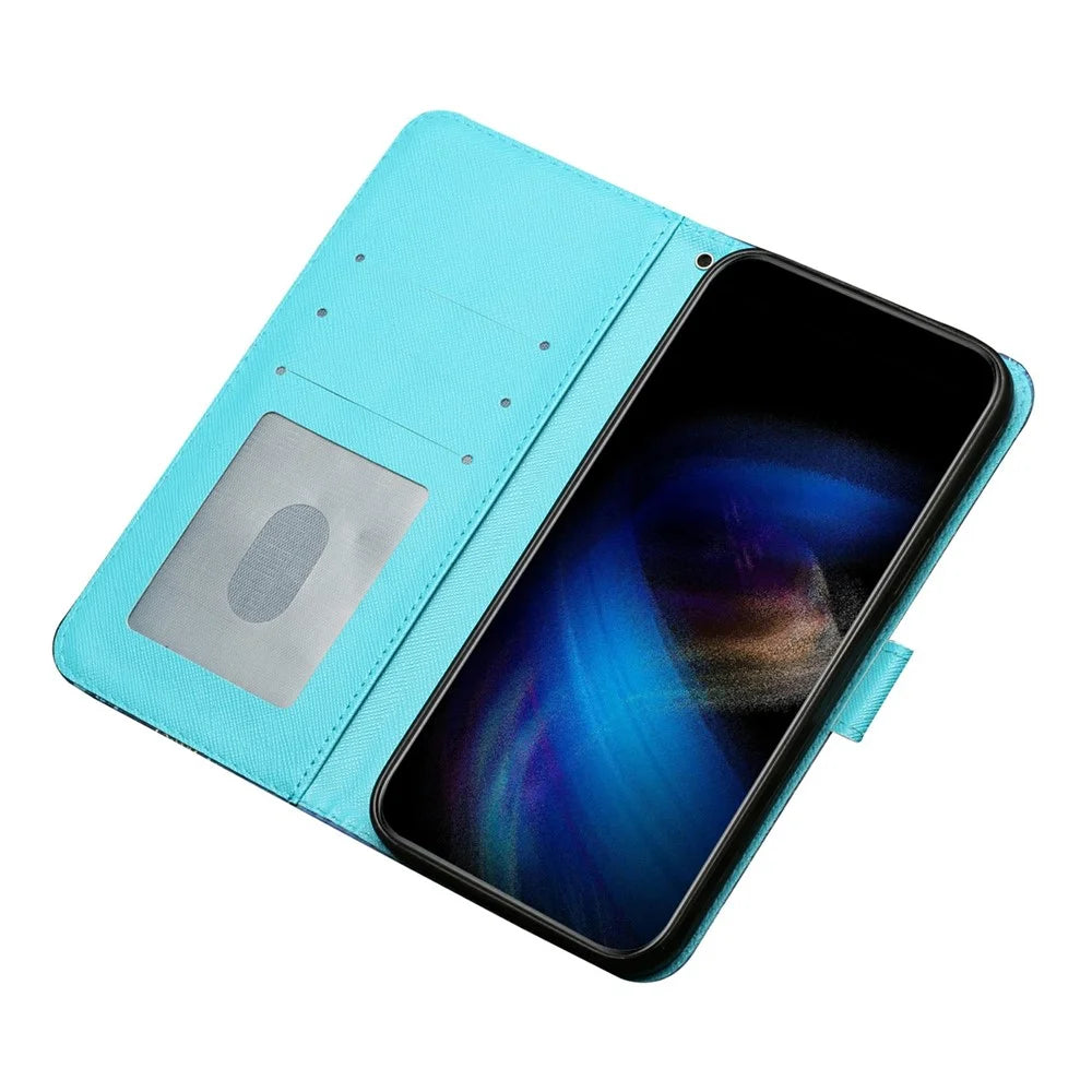For iPhone 17e / 16e Case 3D Pattern Printed Phone Leather Phone Cover - Blue Gold Butterflies - 2