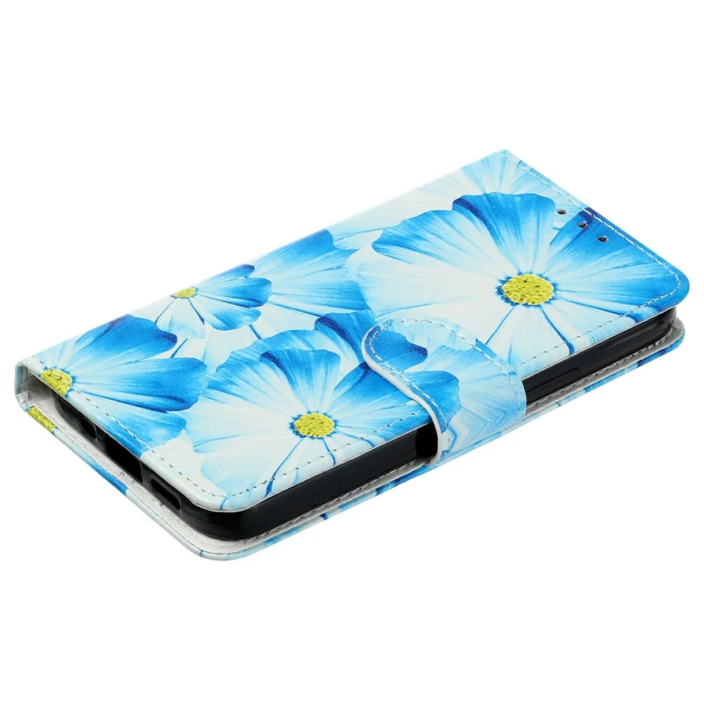 For iPhone 17e / 16e Marble Painted Wallet Stand Case Folio Leather Cover with Flip Design - Orchid - 4