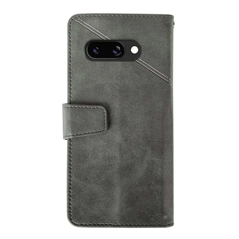 IDEWEI For Google Pixel 9a Case Leather Wallet Phone Cover Stand Calf Texture - Grey - 5