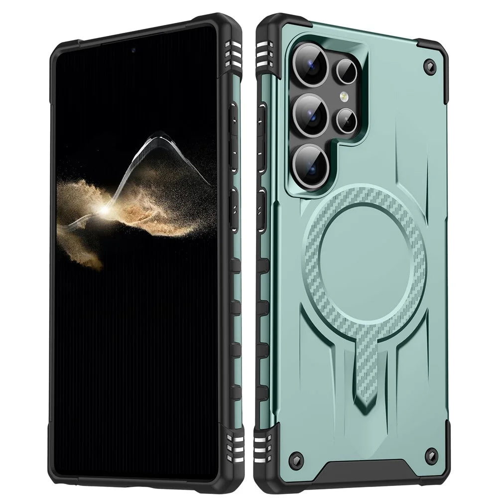 For Samsung Galaxy S24 Ultra Magnetic Case Four Corner Airbags PC + TPU Phone Cover - Midnight Green - 1
