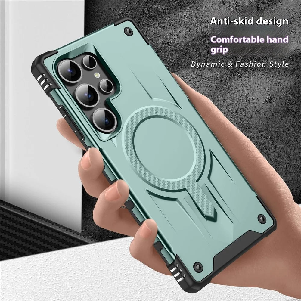 For Samsung Galaxy S24 Ultra Magnetic Case Four Corner Airbags PC + TPU Phone Cover - Midnight Green - 6