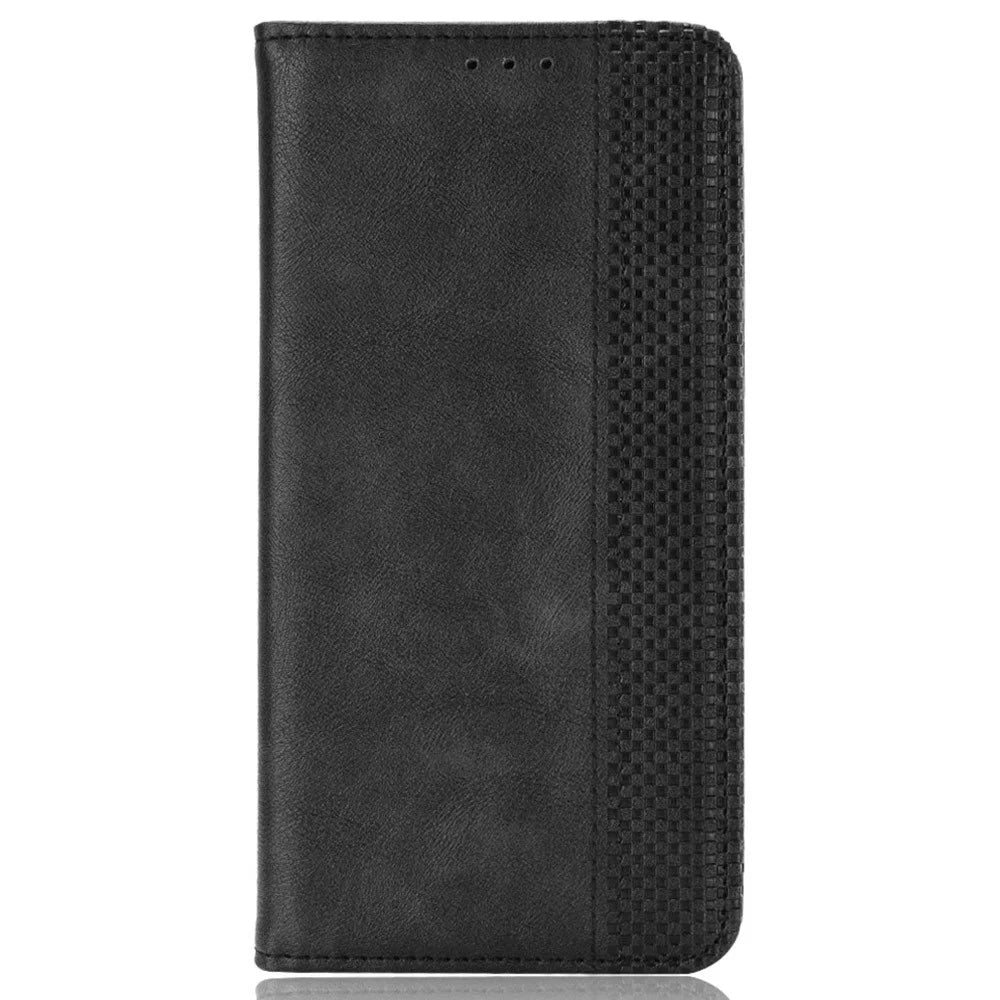 For Samsung Galaxy S25 Ultra Case Wallet Stand Retro Texture Leather Phone Cover - Black - 6