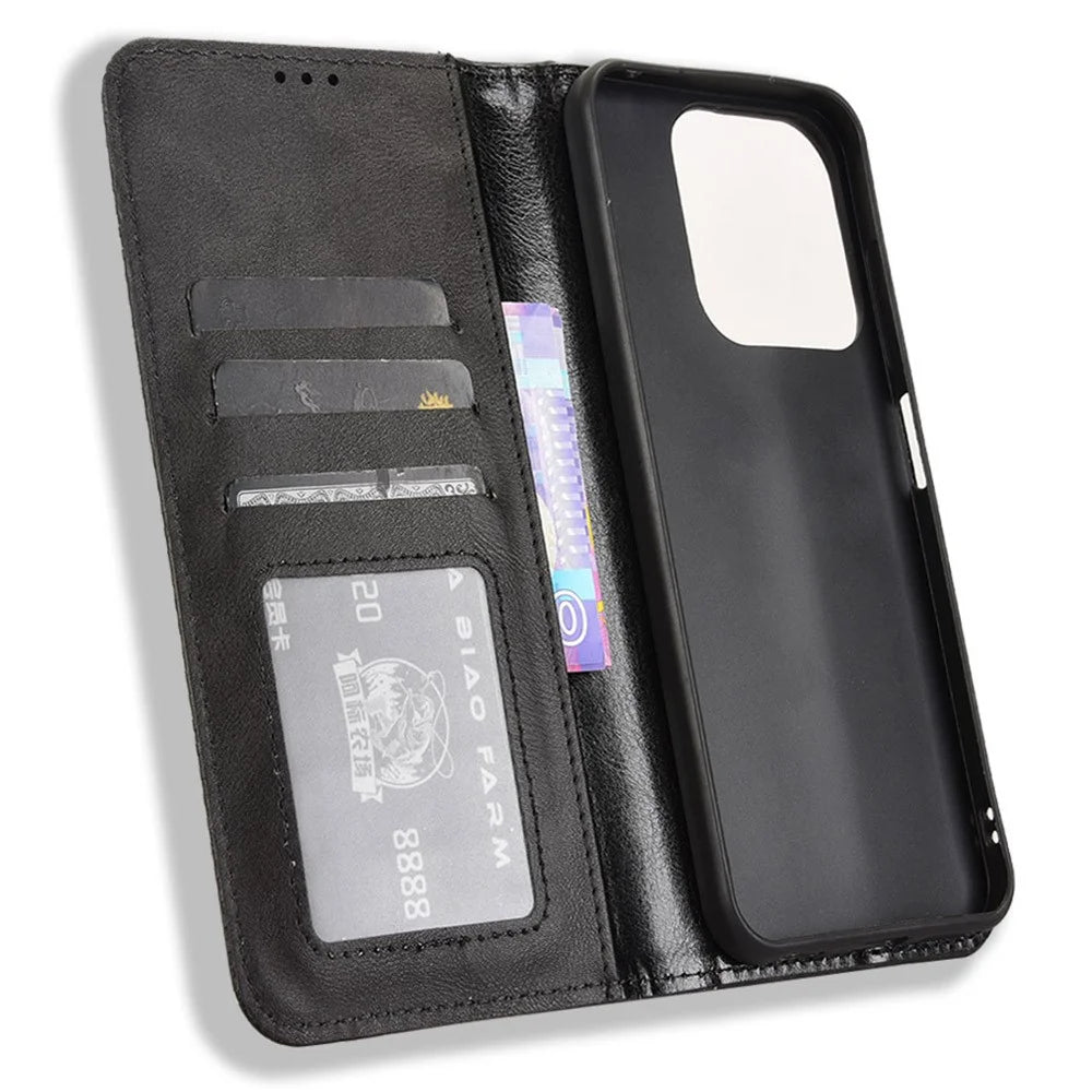 Phone Case For ZTE Blade V70 Design / Nubia V70 Design / Blade V70 Vita Wallet Stand Retro Texture Leather Phone Cover - Black - 4