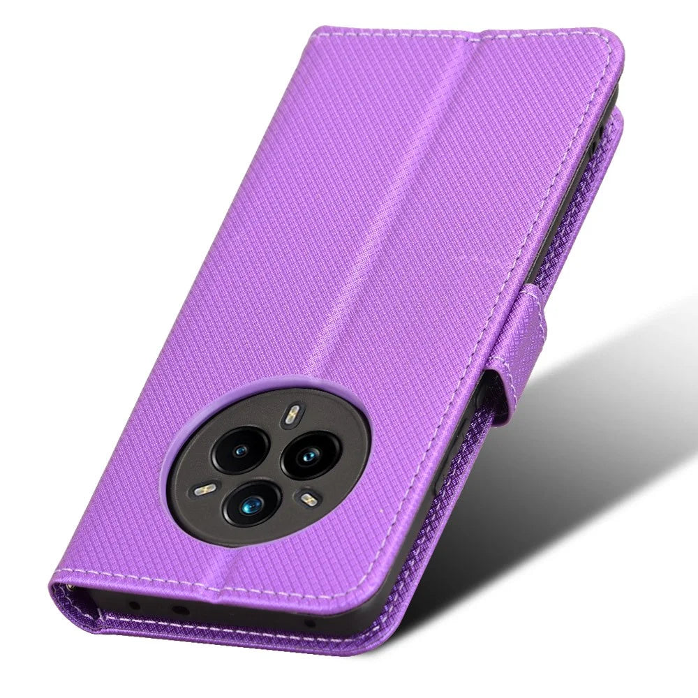 For Realme 14 Pro+ 5G Case PU Leather Diamond Texture Wallet Phone Cover - Purple - 5