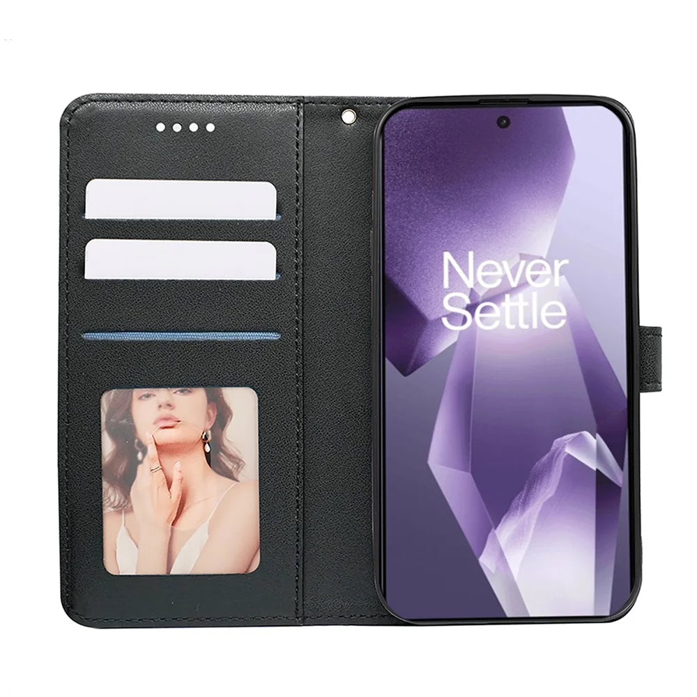 For OnePlus 13R 5G Wallet Phone Case Pattern Imprint Leather Flip Cover - Black - 2