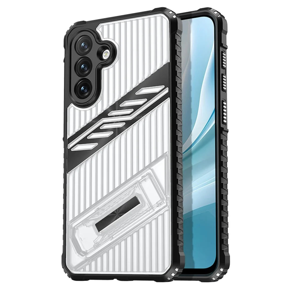 For Samsung Galaxy S24 FE Case Folding Kickstand PC + TPU Anti Drop Phone Cover - Transparent Black - 2