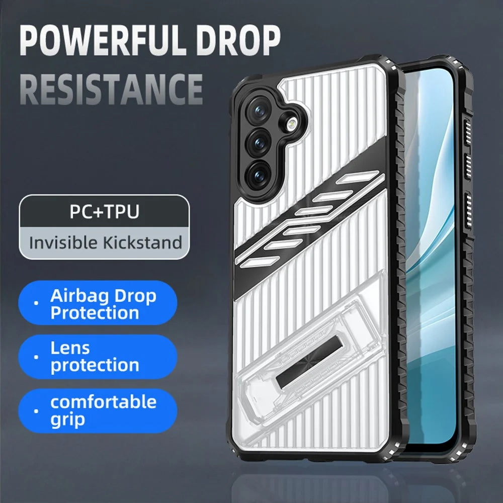 For Samsung Galaxy A55 5G Case Folding Kickstand PC + TPU Anti Drop Phone Cover - Transparent Black - 3