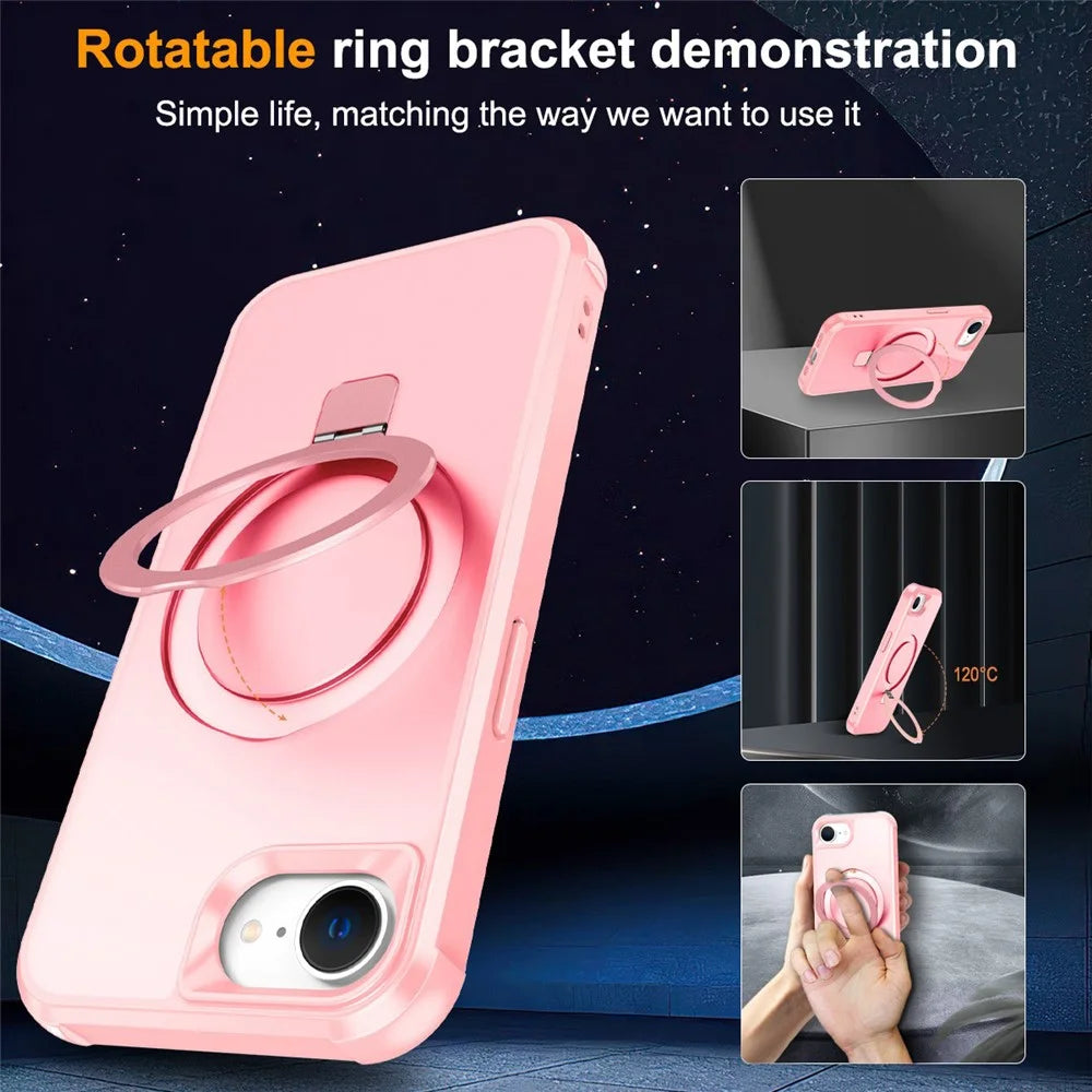 For iPhone 17e / 16e Case Compatible with MagSafe Ring Holder Kickstand TPU + PC Phone Cover - Pink - 2
