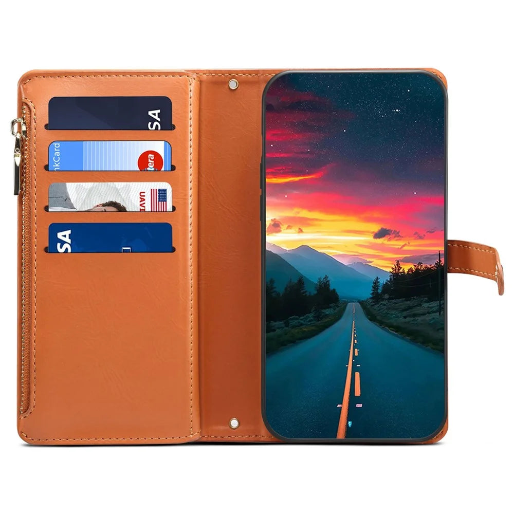 ESEBLE Galaxy Series For iPhone 17e / 16e Case Leather Zipper Phone Cover RFID Blocking - Brown - 2