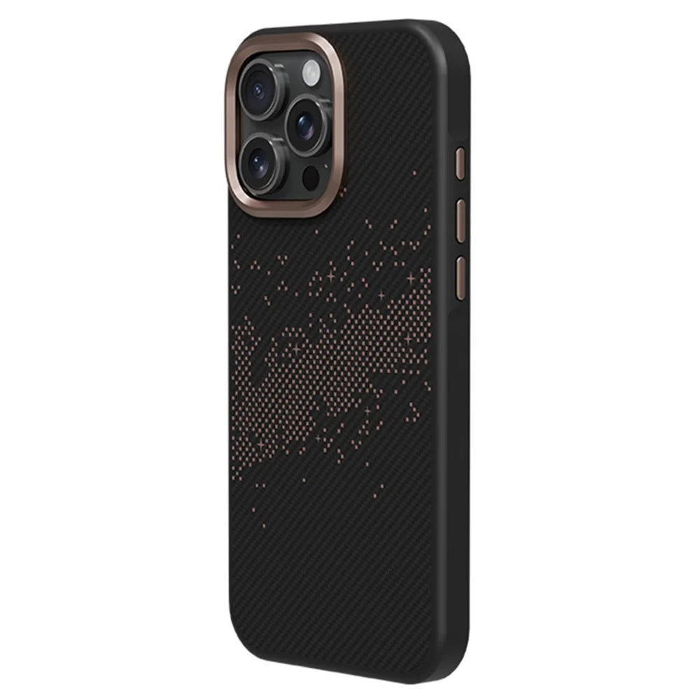 For iPhone 16 Pro Case Compatible with MagSafe Milky Way Pattern TPU + PC Anti Fingerprint Phone Back Cover - Gold - 2