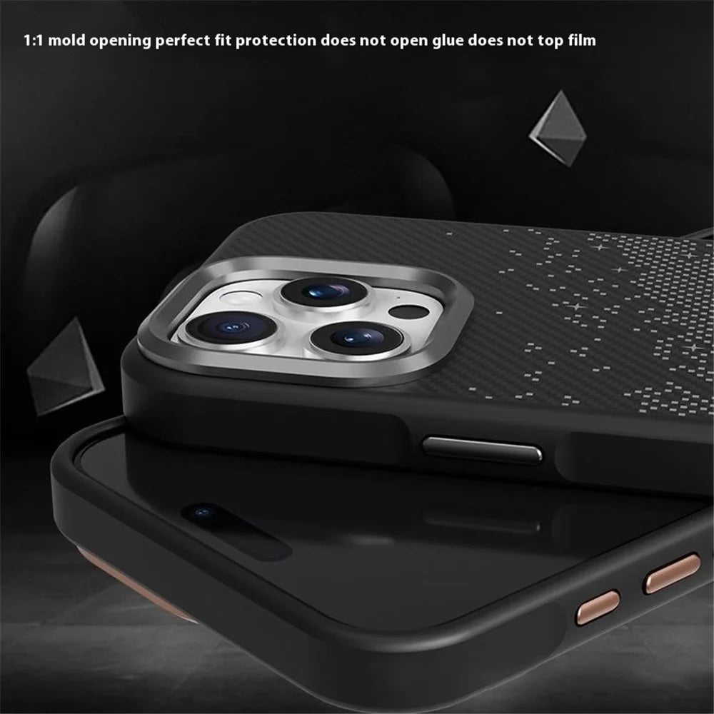 For iPhone 16 Pro Case Compatible with MagSafe Milky Way Pattern TPU + PC Anti Fingerprint Phone Back Cover - Gold - 4