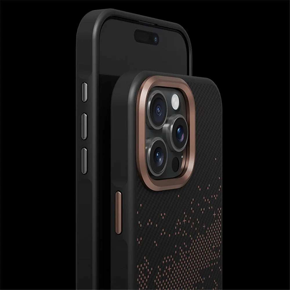For iPhone 16 Pro Case Compatible with MagSafe Milky Way Pattern TPU + PC Anti Fingerprint Phone Back Cover - Gold - 6