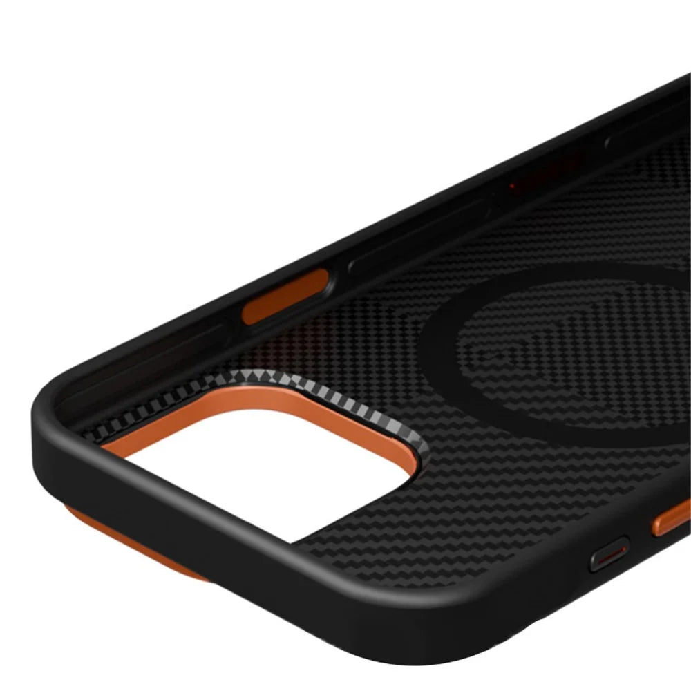 For iPhone 15 Pro Max Magnetic Case Textured TPU PC Phone Back Cover Anti Fingerprint Shockproof - Orange - 2