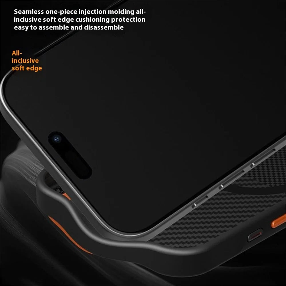 For iPhone 15 Pro Max Magnetic Case Textured TPU PC Phone Back Cover Anti Fingerprint Shockproof - Orange - 5