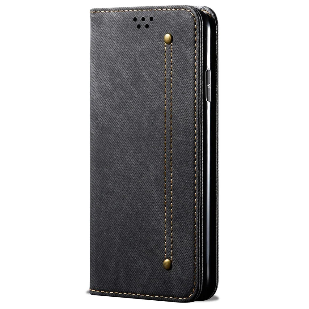 For vivo V50 5G Case Jeans Cloth Texture Anti-Scratch Leather Stand Phone Cover - Black - 5