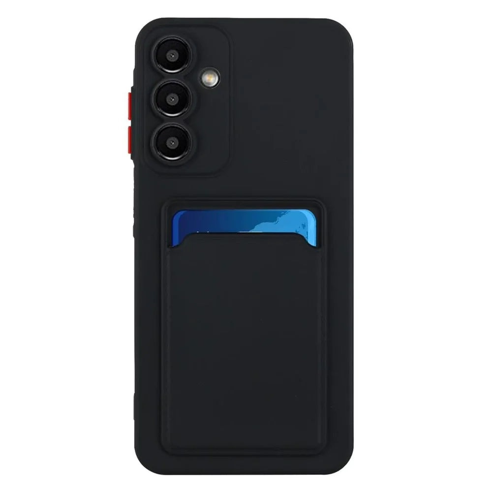 For Samsung Galaxy A16 4G / 5G Case Card Slot Matte Fingerprint-Free Back Cover - Black - 1