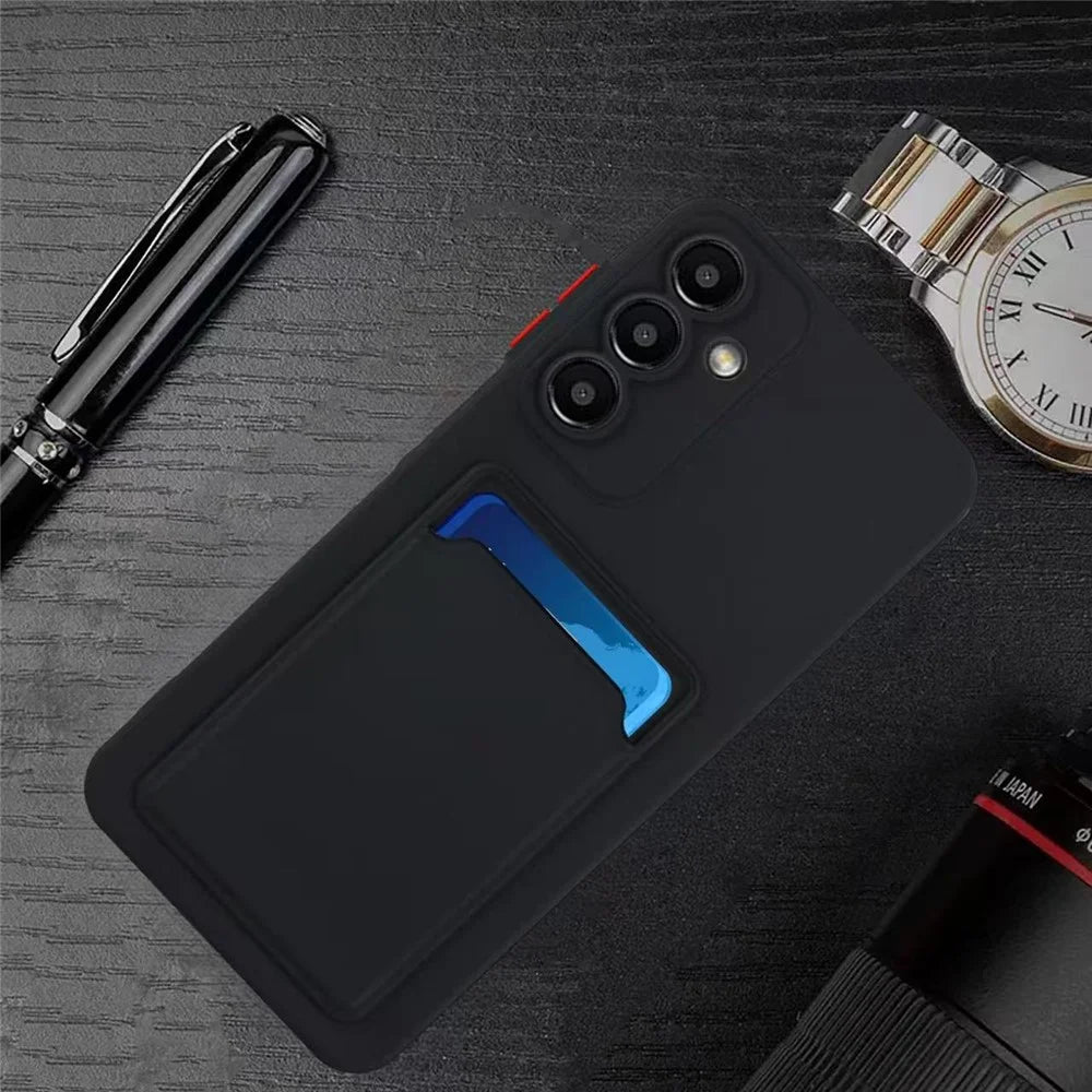 For Samsung Galaxy A56 5G Case Card Slot Matte Fingerprint-Free Back Cover - Black - 7