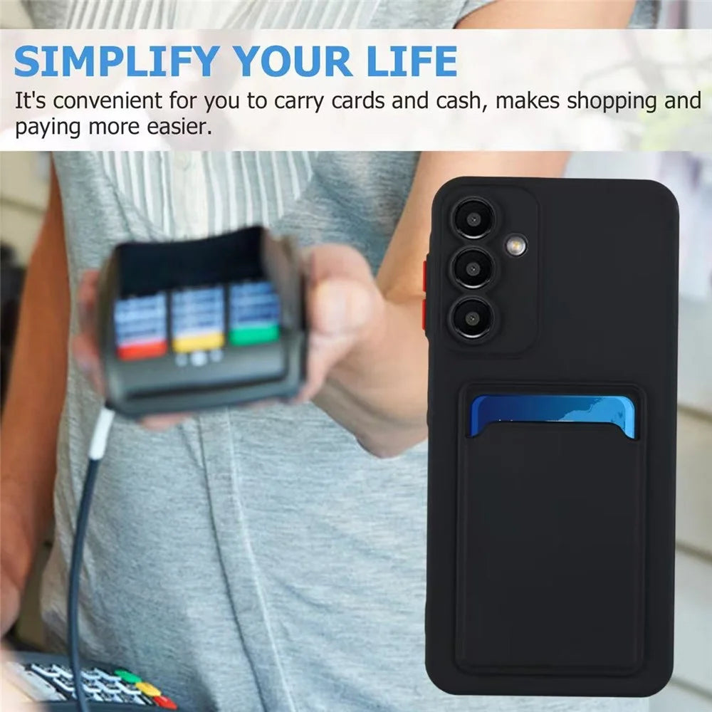 For Samsung Galaxy A54 5G Case Card Slot Matte Fingerprint-Free Back Cover - Black - 5