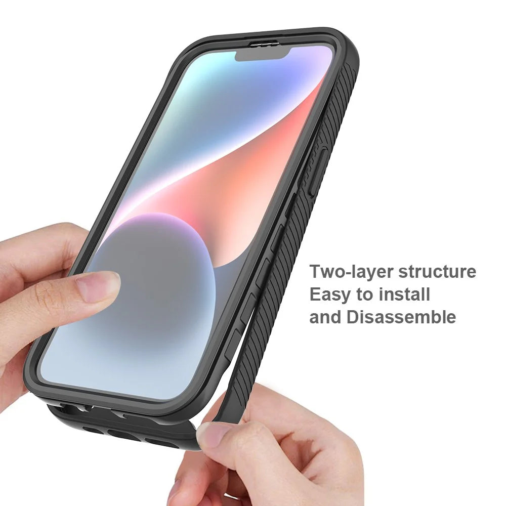 For iPhone 17e / 16e Case PC + TPU Phone Clear Back Cover with PET Screen Film - Black - 2
