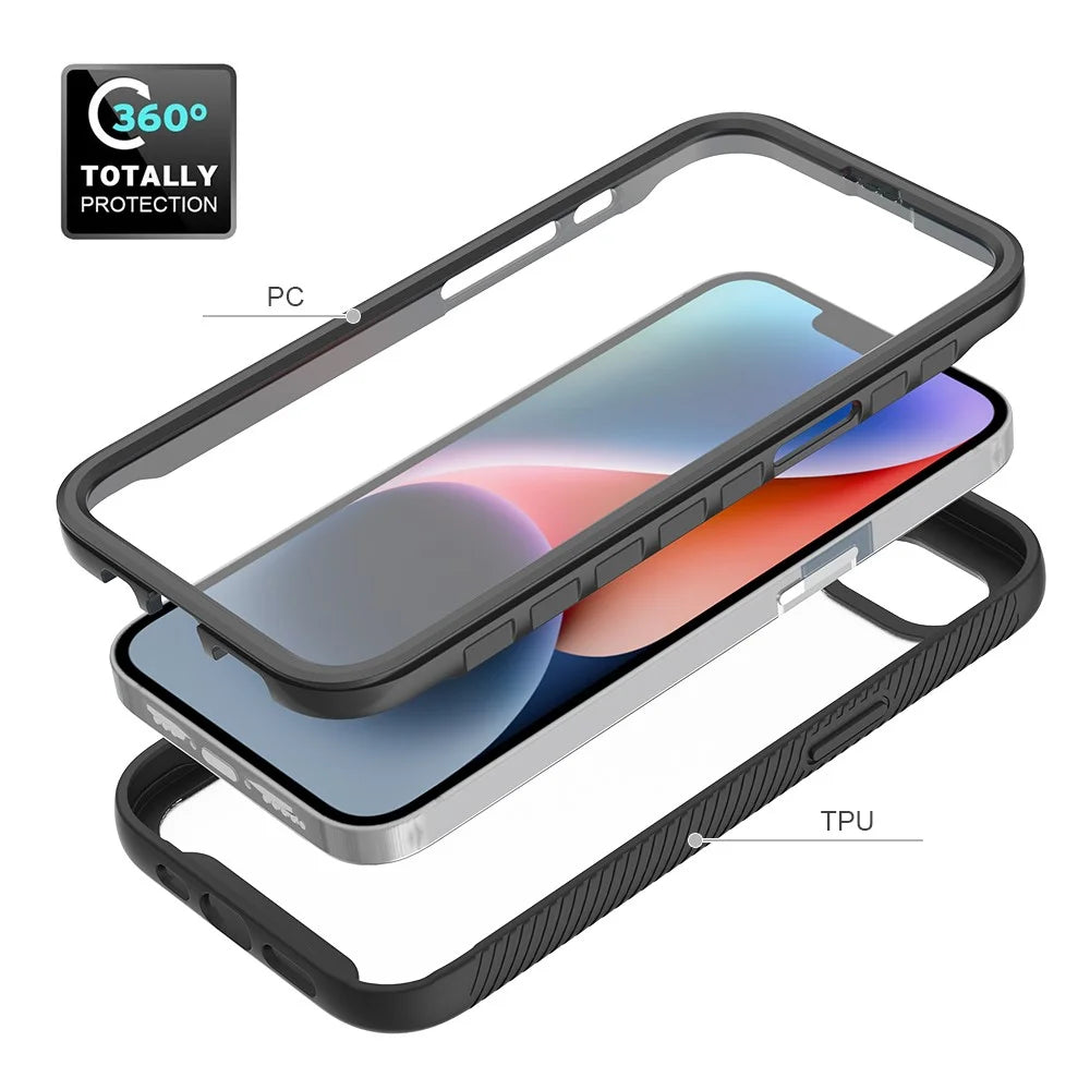 For iPhone 17e / 16e Case PC + TPU Phone Clear Back Cover with PET Screen Film - Black - 4