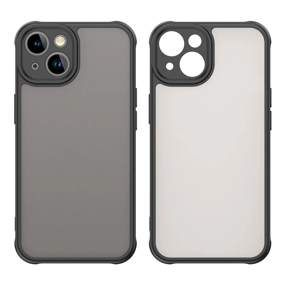 For iPhone 14 Case Drop Proof Airbags Frosted Translucent PC + TPU Phone Back Cover - Black - 2