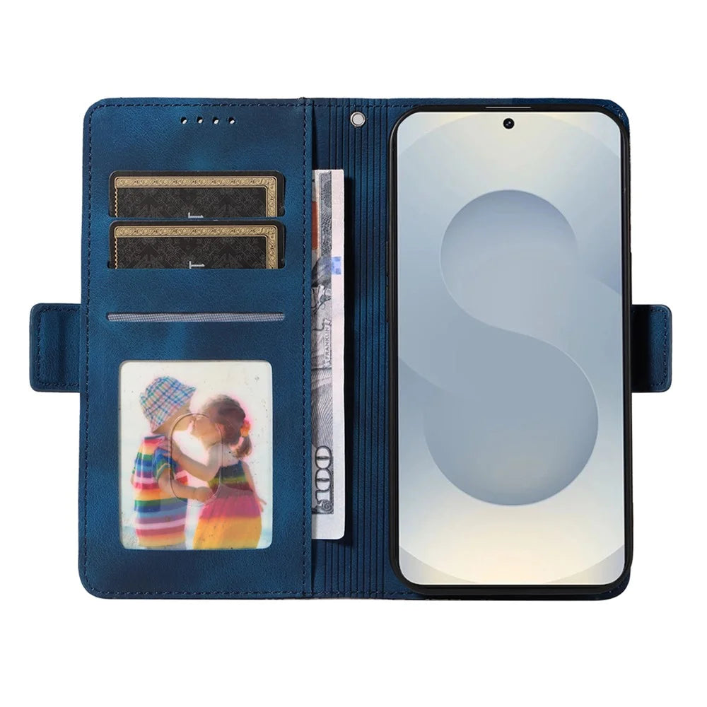 For Samsung Galaxy S25 Edge Case PU Leather Phone Cover Rhombus Starry Imprinted - Blue - 2