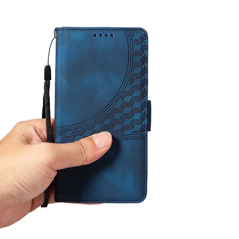 For Samsung Galaxy S25 Edge Case PU Leather Phone Cover Rhombus Starry Imprinted - Blue - 5