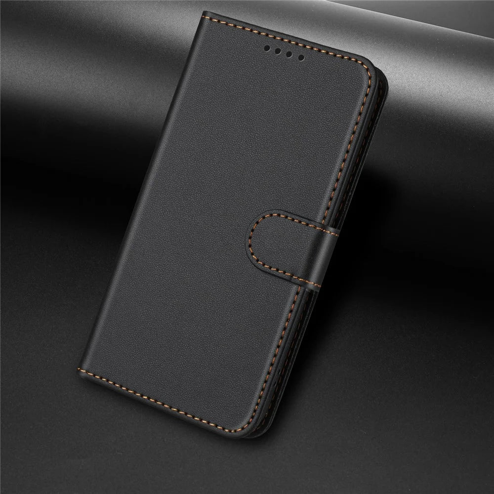 For Samsung Galaxy S25+ Leather Case Wallet Stand Solid Color Anti Drop Phone Cover - Black - 7