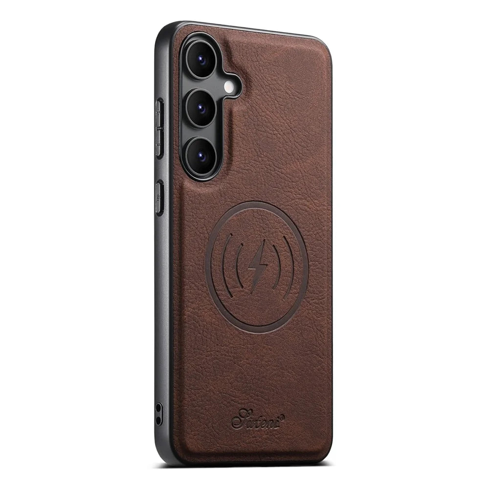 SUTENI H19 For Samsung Galaxy S24 Magnetic Case Card Holder Kickstand Litchi Texture Leather Back Cover - Brown - 2