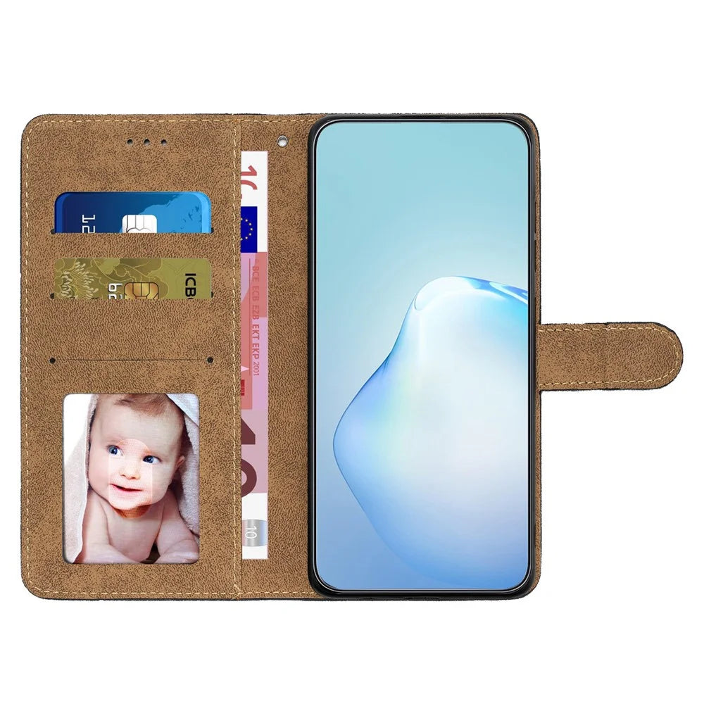For iPhone 17e / 16e Wallet Case Line Imprinted Skin-Touch Leather Flip Phone Cover - Black - 2