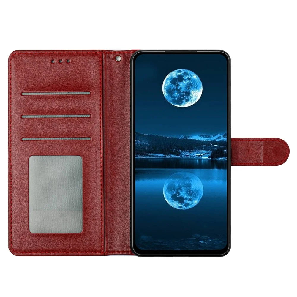 For iPhone 17e / 16e Leather Case Wallet Stand Phone Cover with Handy Strap - Red - 3