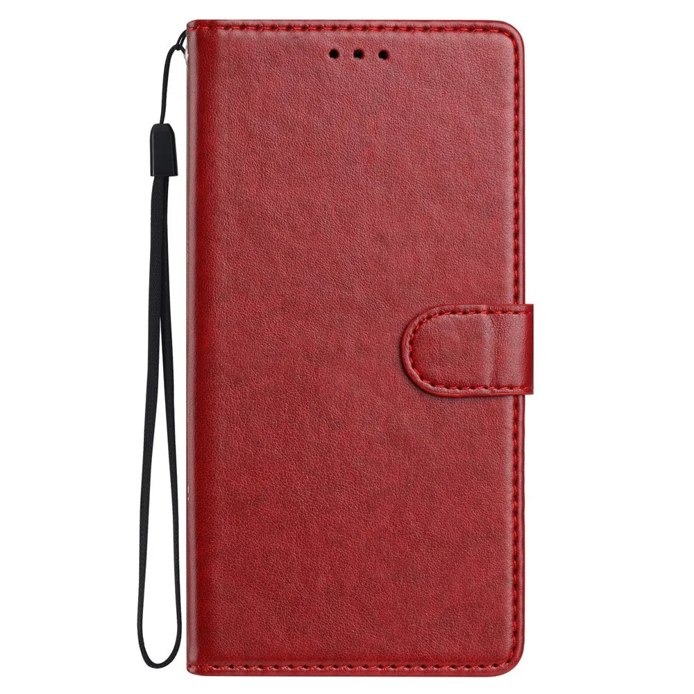 For iPhone 17e / 16e Leather Case Wallet Stand Phone Cover with Handy Strap - Red - 7