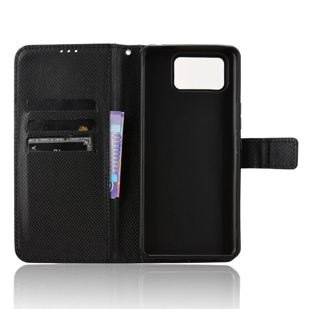 For Asus Zenfone 12 Ultra 5G Case PU Leather Diamond Texture Wallet Phone Cover - Black - 4