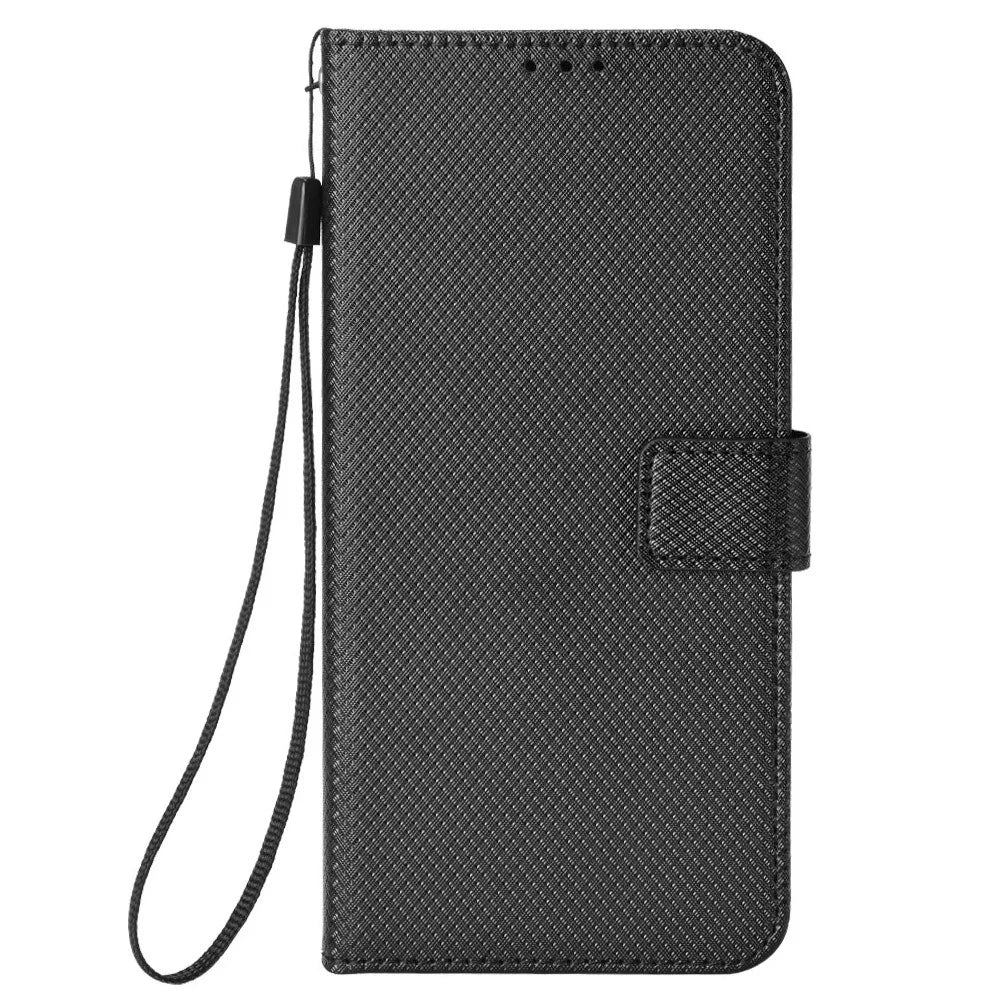 For Asus Zenfone 12 Ultra 5G Case PU Leather Diamond Texture Wallet Phone Cover - Black - 6
