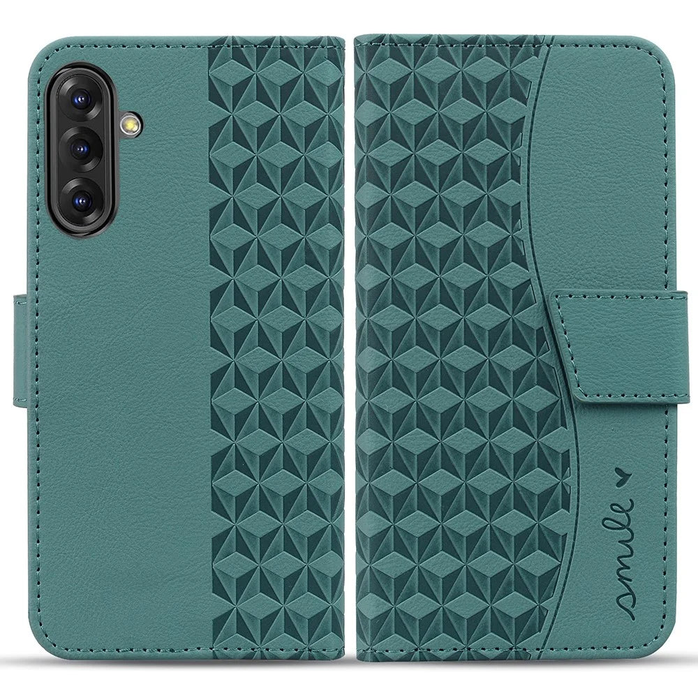 For Samsung Galaxy A36 5G Case Rhombus Pattern Leather Wallet Phone Cover - Green - 1
