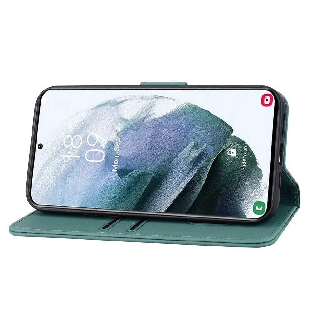 For Samsung Galaxy A36 5G Case Rhombus Pattern Leather Wallet Phone Cover - Green - 4