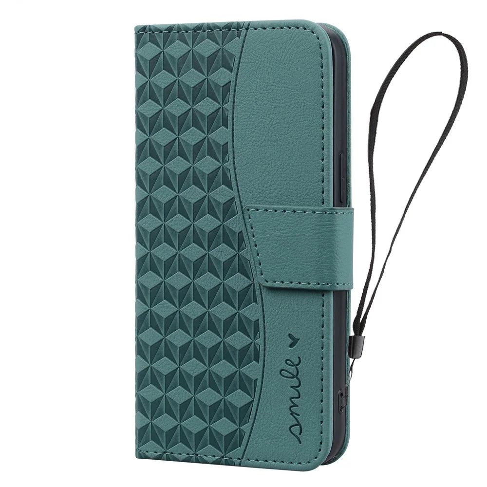 For Samsung Galaxy A36 5G Case Rhombus Pattern Leather Wallet Phone Cover - Green - 6