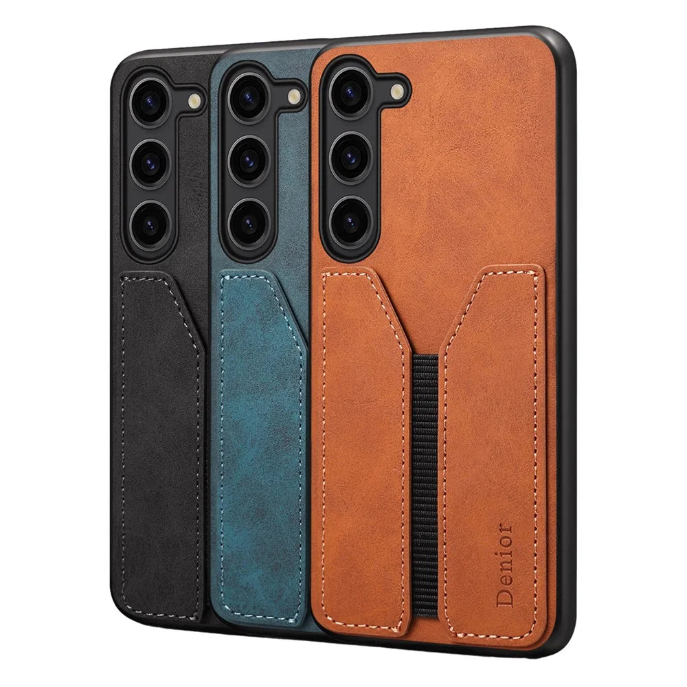 DENIOR For Samsung Galaxy S25+ Case Elastic Card Holder PU Leather + TPU + PC Phone Cover - Black - 4