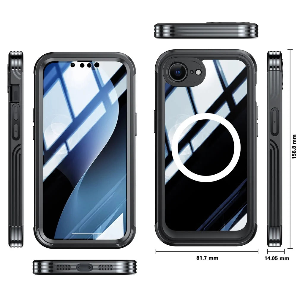 For iPhone 17e / 16e Compatible with MagSafe Case PC+TPU Phone Cover with Tempered Glass Screen Film - Black - 7