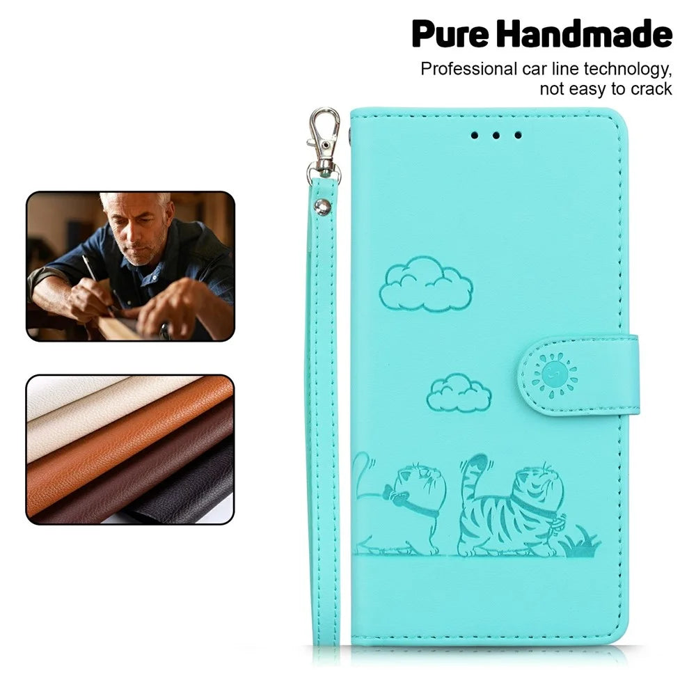For Samsung Galaxy S25 Edge Case RFID Blocking Kitten Pattern TPU + PU Leather Phone Cover - Green - 6